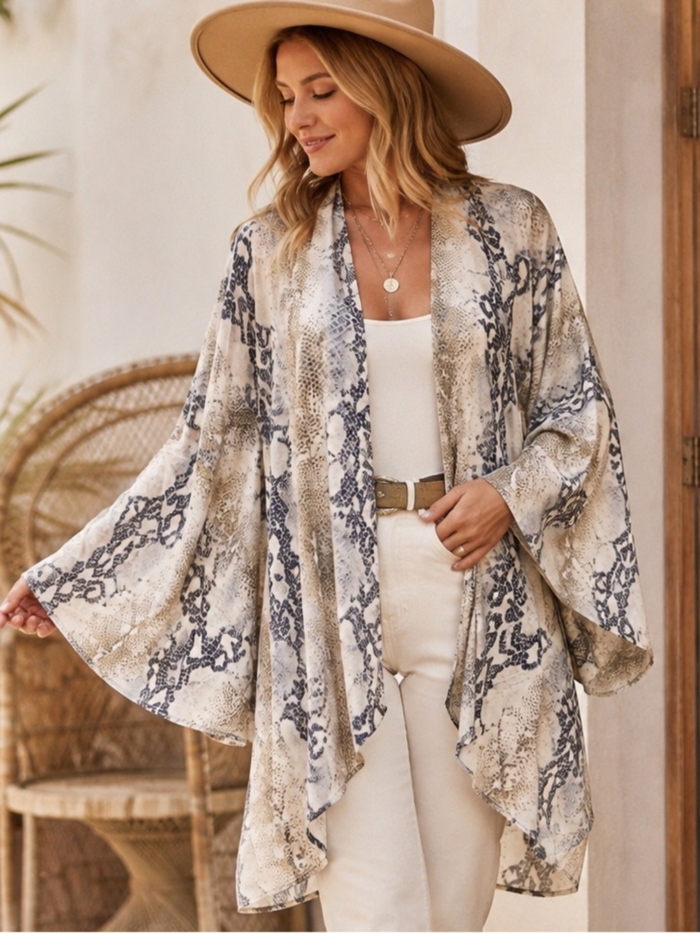 Peach Love California 3XL Snakeskin Animal Print Boho Kimono Cardigan